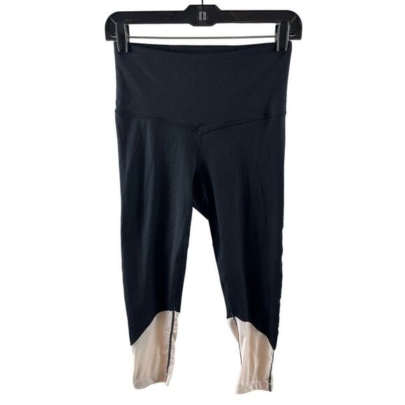 Zella Colorblock Mesh Cropped Leggings Size Small Black Peach Athletic Workout - Picture 1 of 9
